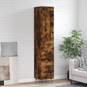 Aparador de madera contrachapada roble ahumado 34,5x34x180 cm