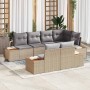 Conjunto de sofá de jardín con cojín 7 pcs Beige Poliratán