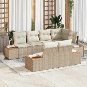 Conjunto de sofá de jardín con cojín 7 pcs Beige Poliratán