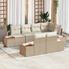 Conjunto de sofá de jardín con cojín 7 pcs Beige Poliratán