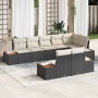 Conjunto de sofá de jardín con cojín 8 pcs Negro Poliratán