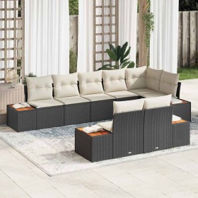 Conjunto de sofá de jardín con cojín 8 pcs Negro Poliratán