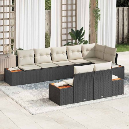 Conjunto de sofá de jardín con cojín 8 pcs Negro Poliratán
