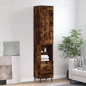 Aparador de madera contrachapada roble ahumado 34,5x34x180 cm