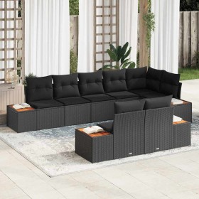 Conjunto de sofá de jardín con cojín 8 pcs Negro Poliratán