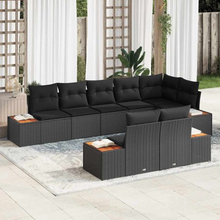 Conjunto de sofá de jardín con cojín 8 pcs Negro Poliratán