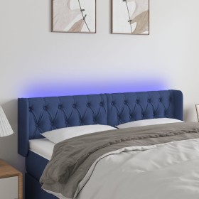Cabecero con LED de tela azul 163x16x78/88 cm