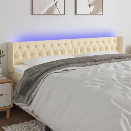 Cream fabric headboard with LED 203x16x78/88 cm by vidaXL, Headboards and footboards - Ref: Foro24-3123599, Price: 91,98 €, D...