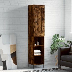 Aparador de madera contrachapada roble ahumado 34,5x34x180 cm