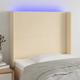 Cream fabric headboard with LED 93x16x118/128 cm by vidaXL, Headboards and footboards - Ref: Foro24-3123755, Price: 90,53 €, ...