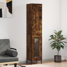 Aparador de madera contrachapada roble ahumado 34,5x34x180 cm