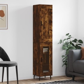 Aparador de madera contrachapada roble ahumado 34,5x34x180 cm