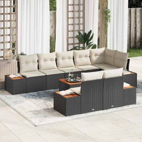 Conjunto de sofá de jardín con cojín 9 pcs Negro Poliratán