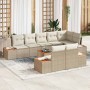 Conjunto de sofá de jardín con cojín 9 pcs Beige Poliratán
