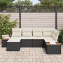 Conjunto de sofá de jardín con cojín 6 pcs Negro Poliratán