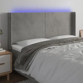 Light gray velvet headboard with LED 203x16x118/128 cm by vidaXL, Headboards and footboards - Ref: Foro24-3123834, Price: 110...