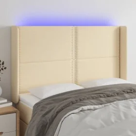Cream fabric headboard with LED 147x16x118/128 cm by vidaXL, Headboards and footboards - Ref: Foro24-3123911, Price: 103,20 €...