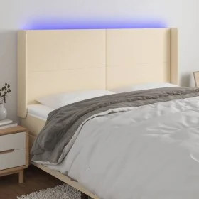 Cabecero con LED de tela color crema 183x16x118/128 cm de vidaXL, Cabeceros y pies de cama - Ref: Foro24-3123787, Precio: 146...