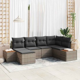 Conjunto de sofá de jardín con cojín 6 pcs Gris Poliratán