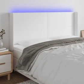 Headboard with LED white synthetic leather 203x16x118/128 cm by vidaXL, Headboards and footboards - Ref: Foro24-3123877, Pric...