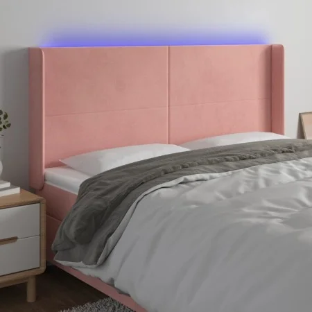 Pink velvet headboard with LED 163x16x118/128 cm by vidaXL, Headboards and footboards - Ref: Foro24-3123827, Price: 124,74 €,...