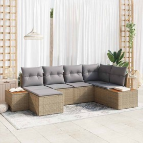 Conjunto de sofá de jardín con cojín 6 pcs Beige Poliratán