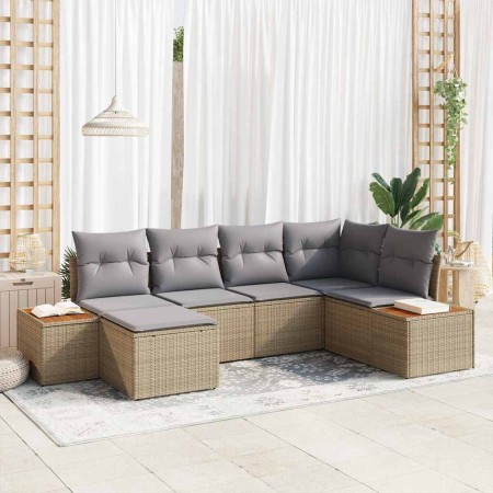 Conjunto de sofá de jardín con cojín 6 pcs Beige Poliratán