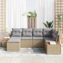 Conjunto de sofá de jardín con cojín 6 pcs Beige Poliratán