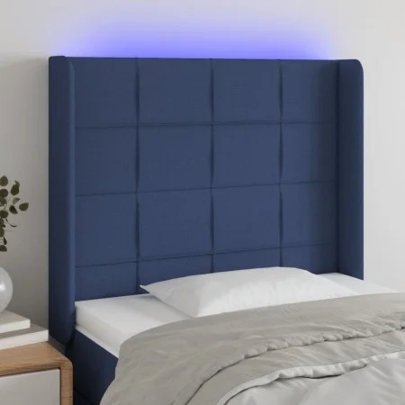 Blue fabric headboard with LED 93x16x118/128 cm by vidaXL, Headboards and footboards - Ref: Foro24-3124036, Price: 76,88 €, D...