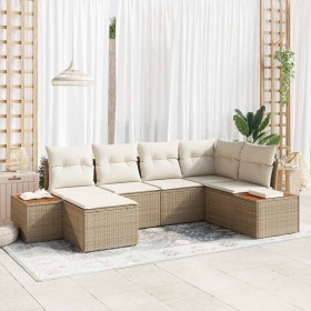 Conjunto de sofá de jardín con cojín 6 pcs Beige Poliratán
