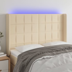 Cream fabric headboard with LED 147x16x118/128 cm by vidaXL, Headboards and footboards - Ref: Foro24-3124051, Price: 115,97 €...