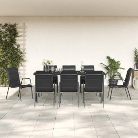 Juego de comedor para jardín 9 piezas acero y textilene negro en Conjuntos de jardín | Comprar online en Foro24