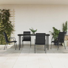 Juego de comedor para jardín 5 piezas acero y textilene negro en Conjuntos de jardín | Comprar online en Foro24