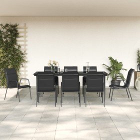 Juego de comedor para jardín 9 piezas acero y textilene negro en Conjuntos de jardín | Comprar online en Foro24