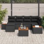 Conjunto de sofá de jardín con cojín 7 pcs Negro Poliratán