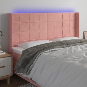 Cabecero con LED de terciopelo rosa 203x16x118/128 cm