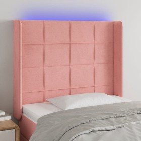 Cabecero con LED de terciopelo rosa 93x16x118/128 cm