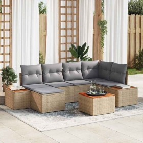 Conjunto de sofá de jardín con cojín 7 pcs Beige Poliratán