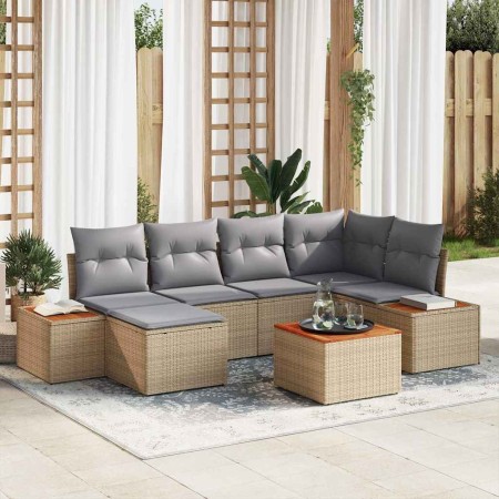 Conjunto de sofá de jardín con cojín 7 pcs Beige Poliratán