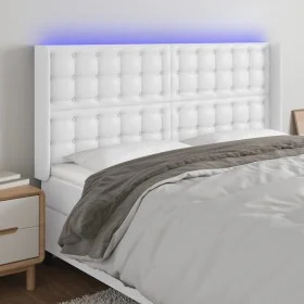 Kopfteil mit LED, weißem Kunstleder, 203 x 16 x 118/128 cm von vidaXL, Kopf- und Fußteile - Ref: Foro24-3124157, Preis: 138,2...