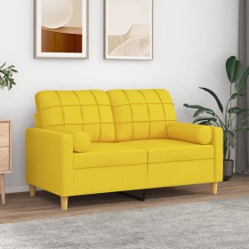 Sofá de 2 plazas con cojines tela amarillo claro 120 cm