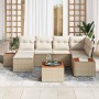 Conjunto de sofá de jardín con cojín 7 pcs Beige Poliratán