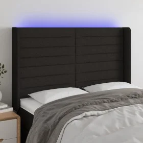 Black fabric headboard with LED 147x16x118/128 cm by vidaXL, Headboards and footboards - Ref: Foro24-3124188, Price: 139,16 €...