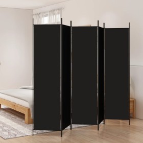 Biombo divisor de 5 paneles de tela negro 250x200 cm
