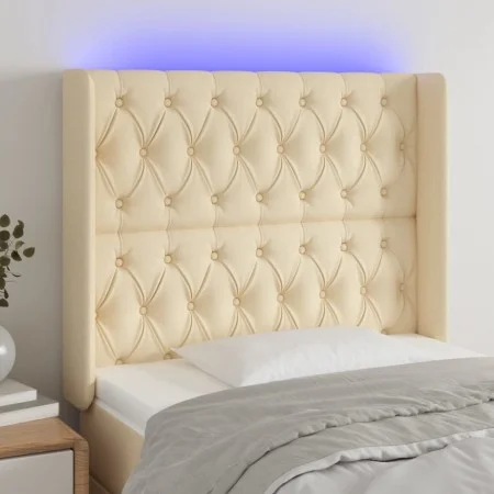 Cream fabric headboard with LED 93x16x118/128 cm by vidaXL, Headboards and footboards - Ref: Foro24-3124371, Price: 102,98 €,...