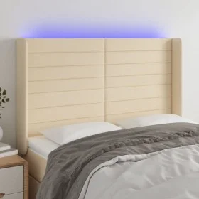 Cream fabric headboard with LED 147x16x118/128 cm by vidaXL, Headboards and footboards - Ref: Foro24-3124191, Price: 133,81 €...