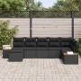 Conjunto de sofá de jardín con cojín 7 pcs Negro Poliratán