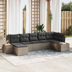 Conjunto de sofá de jardín con cojín 7 pcs Gris Poliratán