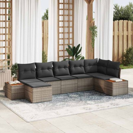 Conjunto de sofá de jardín con cojín 7 pcs Gris Poliratán