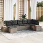Conjunto de sofá de jardín con cojín 7 pcs Gris Poliratán